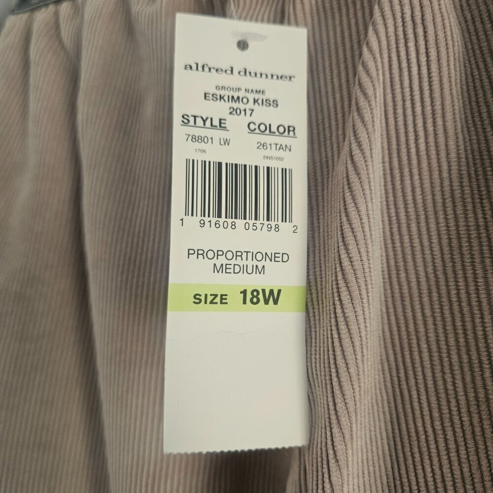 Alfred Dunner Corduroy Elastic Waist Proportioned Tan 18W Stretch Pants - Picture 5 of 9
